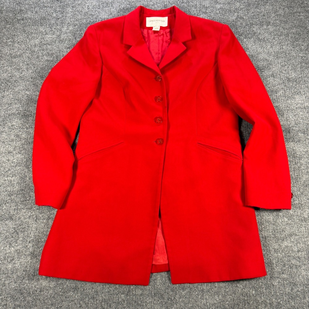 Vintage Jones New York Red Polyester Blazer Jacket Size 16 Corporatecore